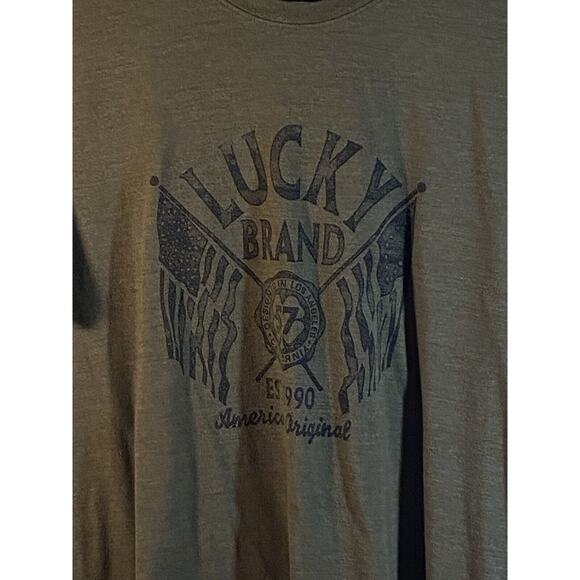 Lucky Brand Graphic T Shirt Men's Large Short Sleeve Used Army Green - Picture 3 of 8